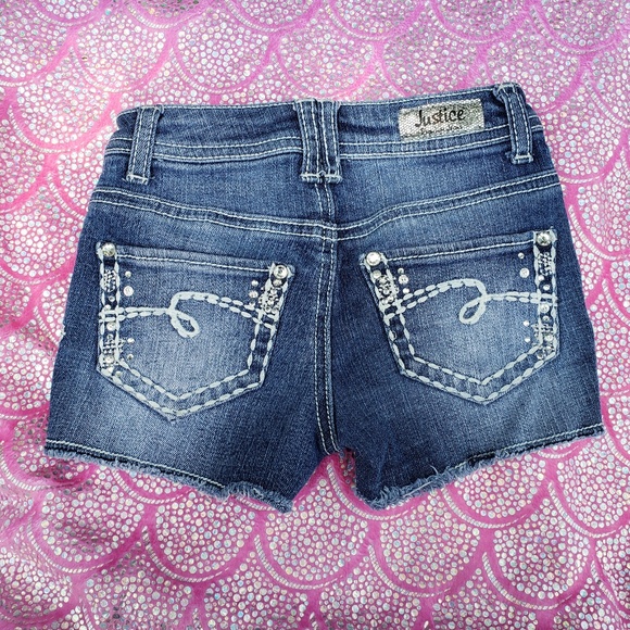 Justice Premium Bling Jean shorts frayed Sz 7 - Picture 2 of 7